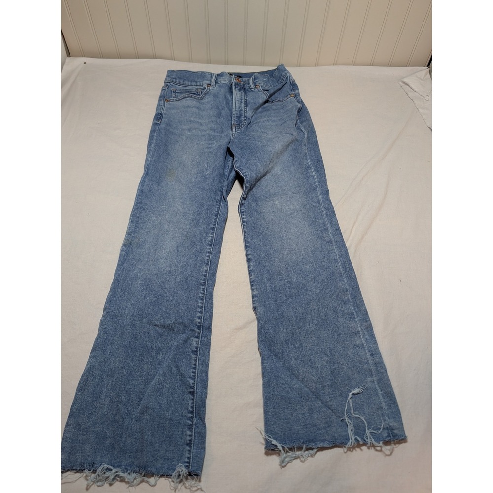 Express Womens High Rise Cropped Flare Jeans Light Wash Blue Size 6 Raw Hem